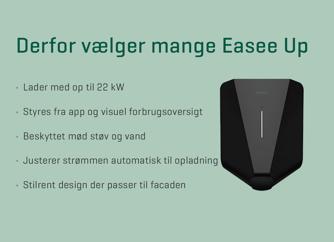 Easee Up ladeboks monteret på væg